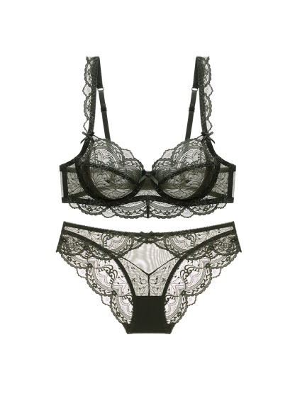 Sexy Lace Bra & Panties Set Sheer Elegant French Style Design, Ultra-Thin & Slimming For Women VEIMIA