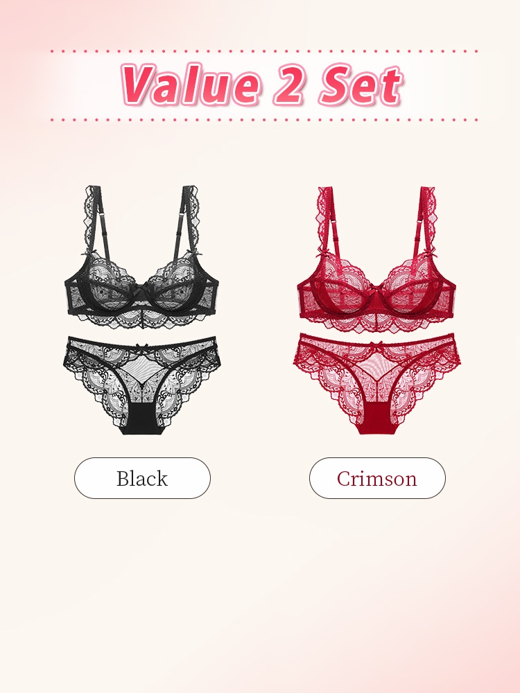 Sexy Lace Bra & Panty Sets Sheer Elegant French Style Design, Ultra-Thin & Slimming For Women VEIMIA