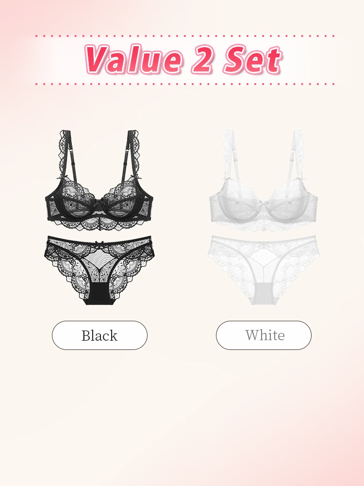 Sexy Lace Bras & Panties Set Sheer Elegant French Style Design, Ultra-Thin & Slimming For Women VEIMIA