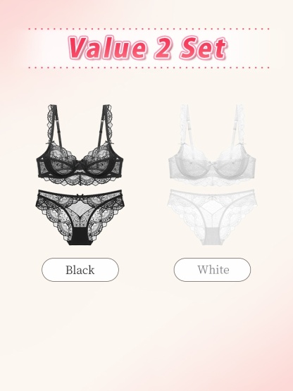 Sexy Lace Bras & Panties Set Sheer Elegant French Style Design, Ultra-Thin & Slimming For Women VEIMIA