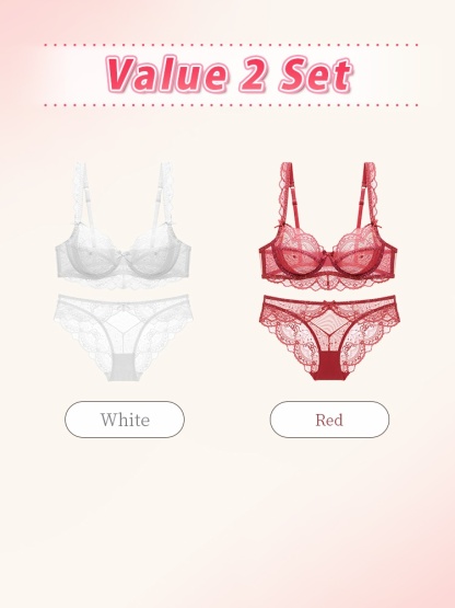 Sexy Lace Bra & Panty Set Sheer Elegant French Style Designs, Ultra-Thin & Slimming For Women VEIMIA