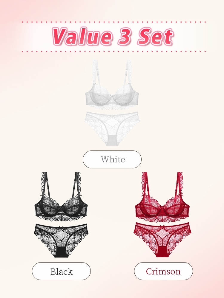 Sexy Lace Bras & Panty Sets Sheer Elegant French Style Design, Ultra-Thin & Slimming For Women VEIMIA