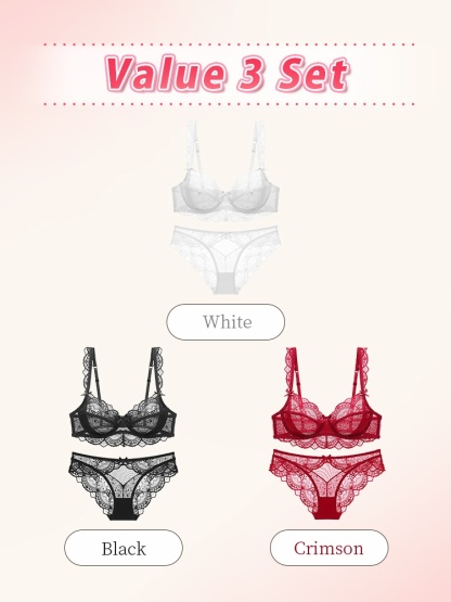 Sexy Lace Bras & Panty Sets Sheer Elegant French Style Design, Ultra-Thin & Slimming For Women VEIMIA