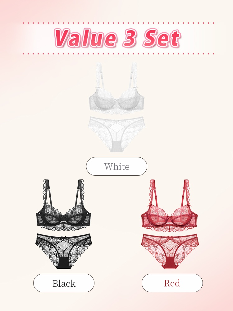 Sexy Lace Bras & Panty Set Sheer Elegant French Style Designs, Ultra-Thin & Slimming For Women VEIMIA
