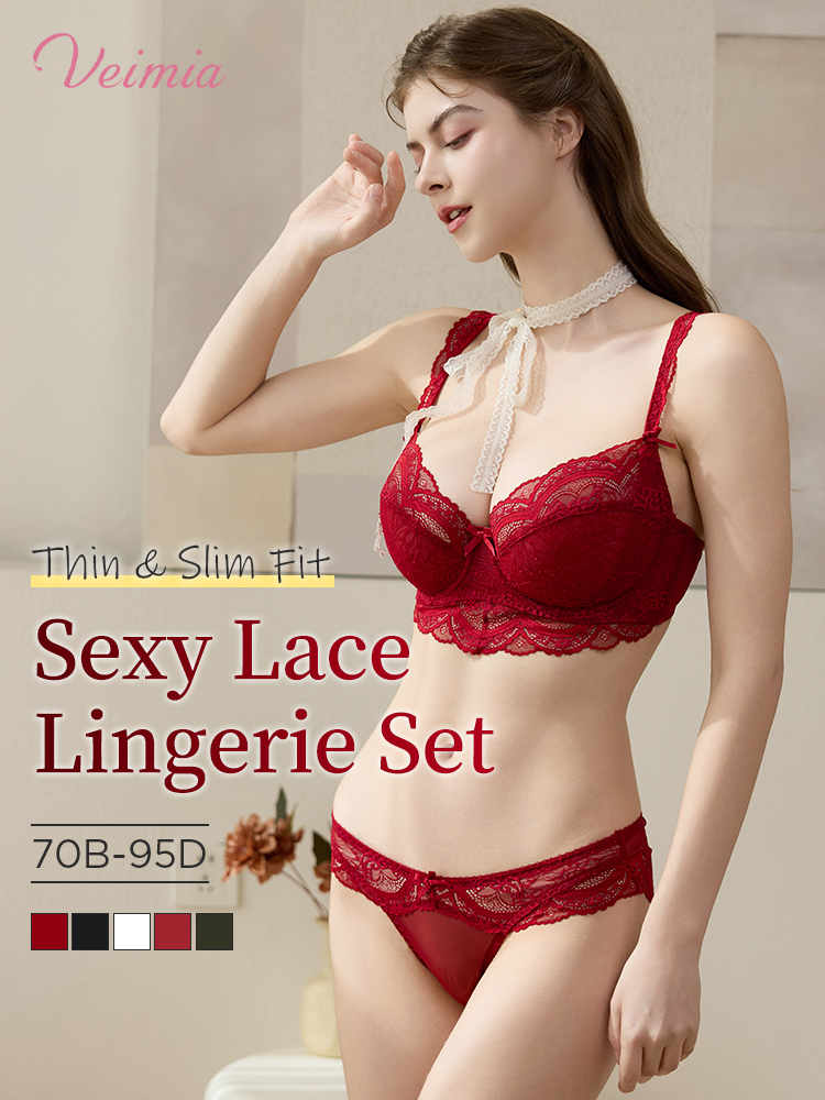Sexy Lace Bras & Panties Set Sheer French Style Designs, Ultra-Thin & Slimming For Women VEIMIA