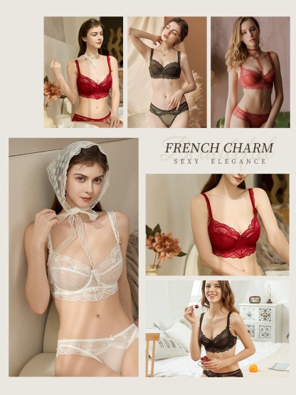 Sexy Lace Bra & Panty Set Sheer French Style Design, Ultra-Thin & Slimming For Woman VEIMIA