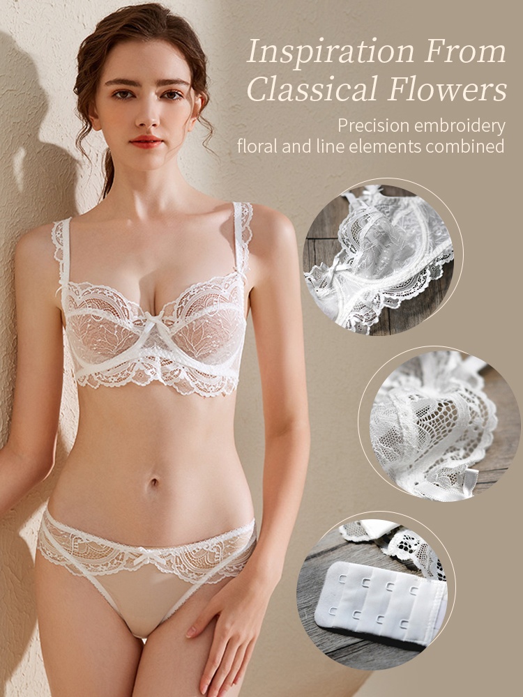 Sexy Lace Bras & Panty Set Sheer French Style Design, Ultra-Thin & Slimming For Woman VEIMIA