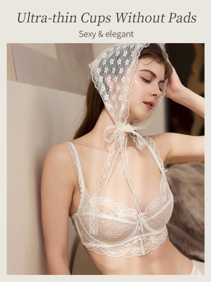 Sexy Lace Bra & Panties Set Sheer French Style Design, Ultra-Thin & Slimming For Woman VEIMIA