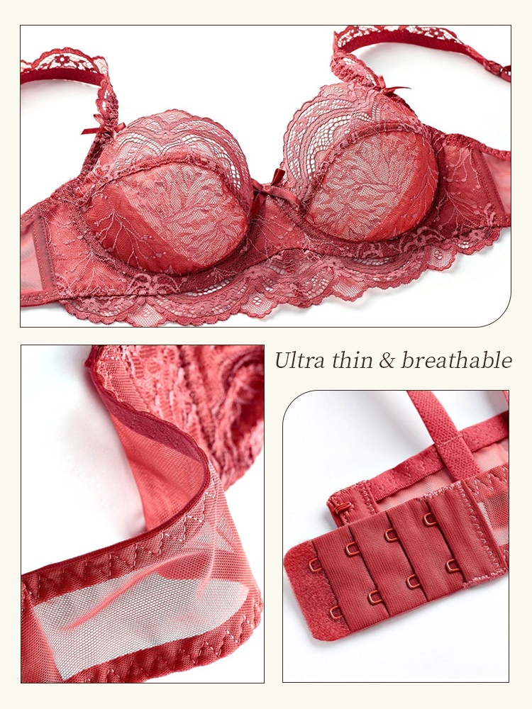 Sexy Lace Bra & Panty Set Sheer French Style Designs, Ultra-Thin & Slimming For Woman VEIMIA