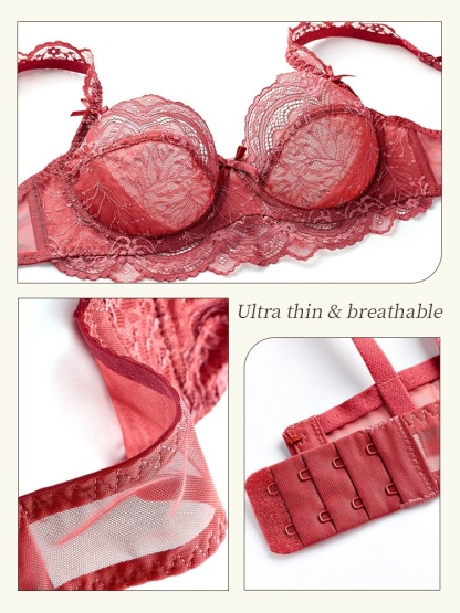 Sexy Lace Bra & Panty Set Sheer French Style Designs, Ultra-Thin & Slimming For Woman VEIMIA