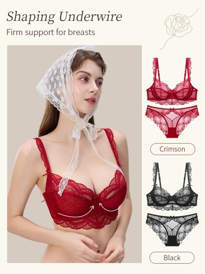 Sexy Lace Bras & Panties Set Sheer French Style Design, Ultra-Thin & Slimming For Woman VEIMIA
