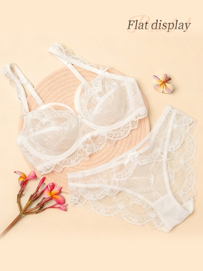 Sexy Lace Bra & Panties Set Sheer French Style Designs, Ultra-Thin & Slimming For Woman VEIMIA