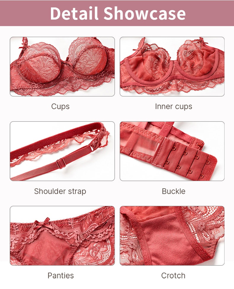 Sexy Lace Bras & Panties Set Sheer French Style Design, Ultra-Thin & Slimming For Women VEIMIA
