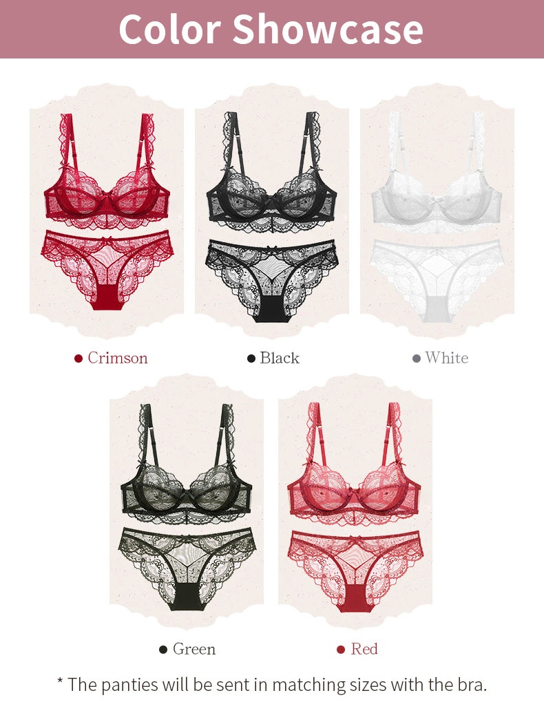 Sexy Lace Bras & Panty Sets Sheer French Style Design, Ultra-Thin & Slimming For Women VEIMIA