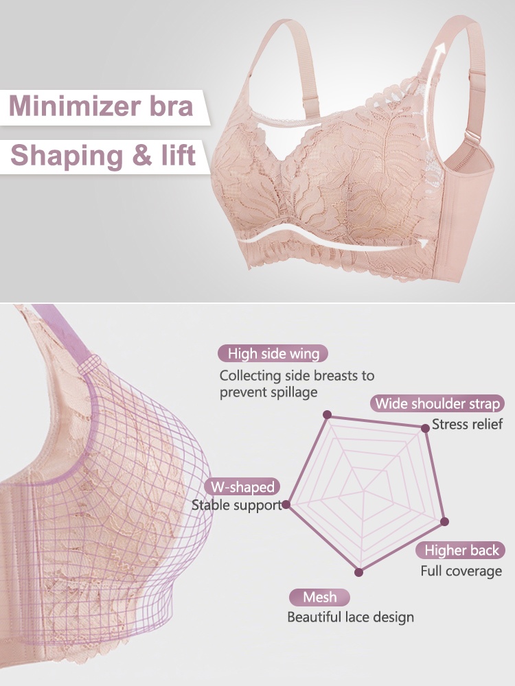 Shape-enhancing Minimizer Bras Sexy & Comfortable With Prevent Accidental Exposure Lace Trim VEIMIA