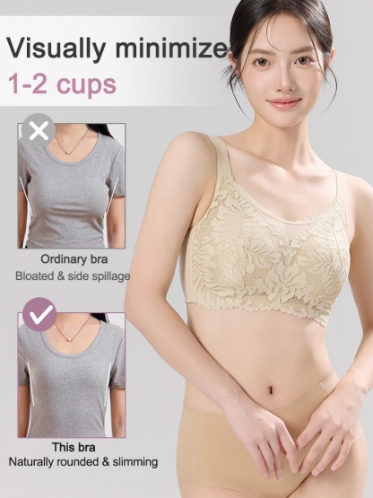 Shape-enhancing Minimizer Bra Sexy & Comfortable With Prevent Accidental Exposures Lace Trim VEIMIA