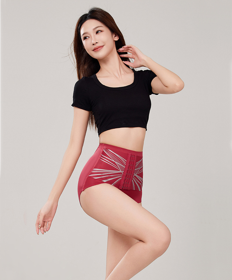 Instant Waist Slimming Hip Lifting High Waisted Ultra Breathable Shapewear Brief Red Color Model Showcase VEIMIA