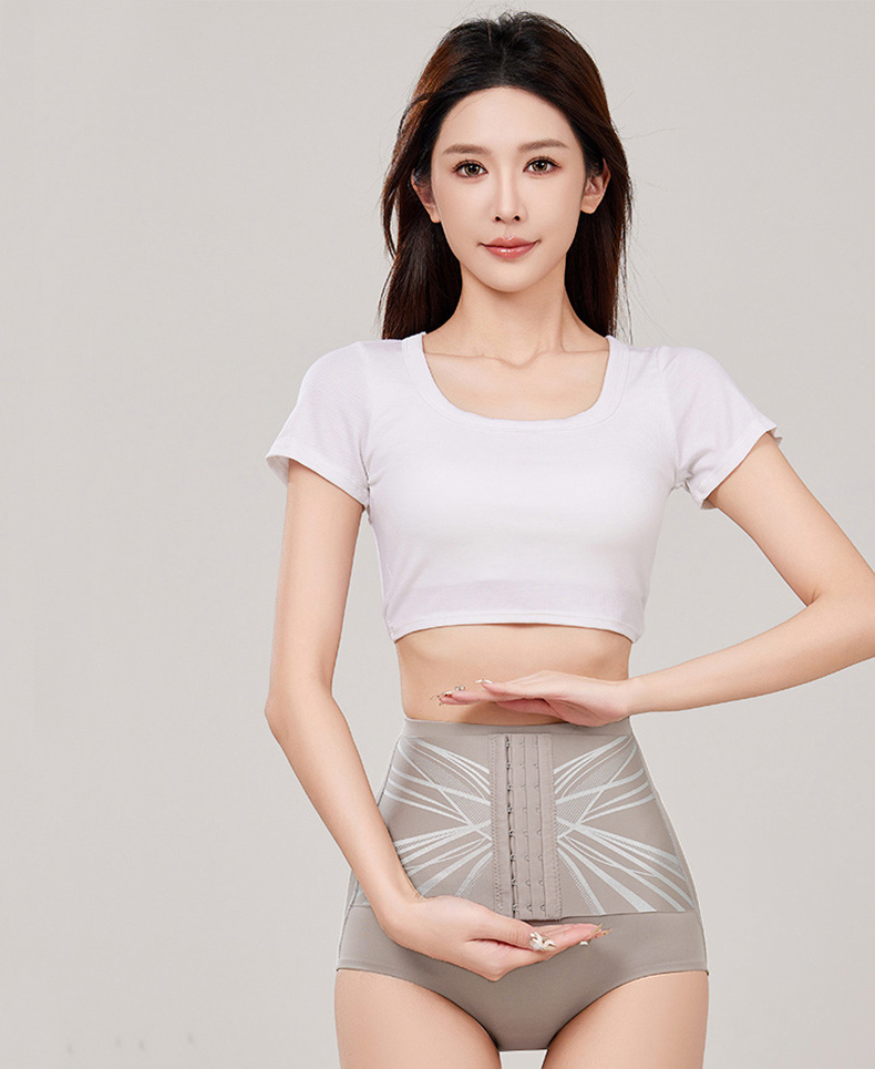Instant Waist Slimming Hip Lifting High Waisted Ultra Breathable Shapewear Brief Khaki Color Model Showcase VEIMIA