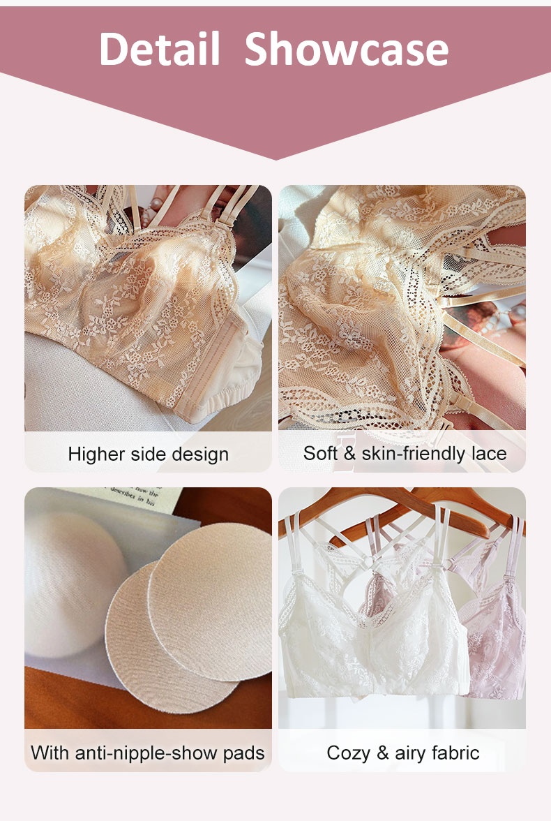 Sheer lace bra product showcase poster for full bust support VEIMIA