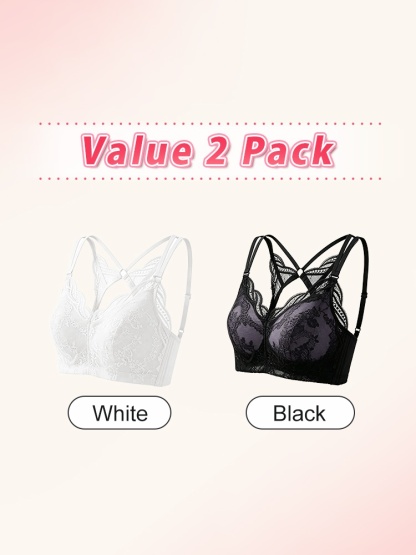Two pack white and black sheer lace bras VEIMIA