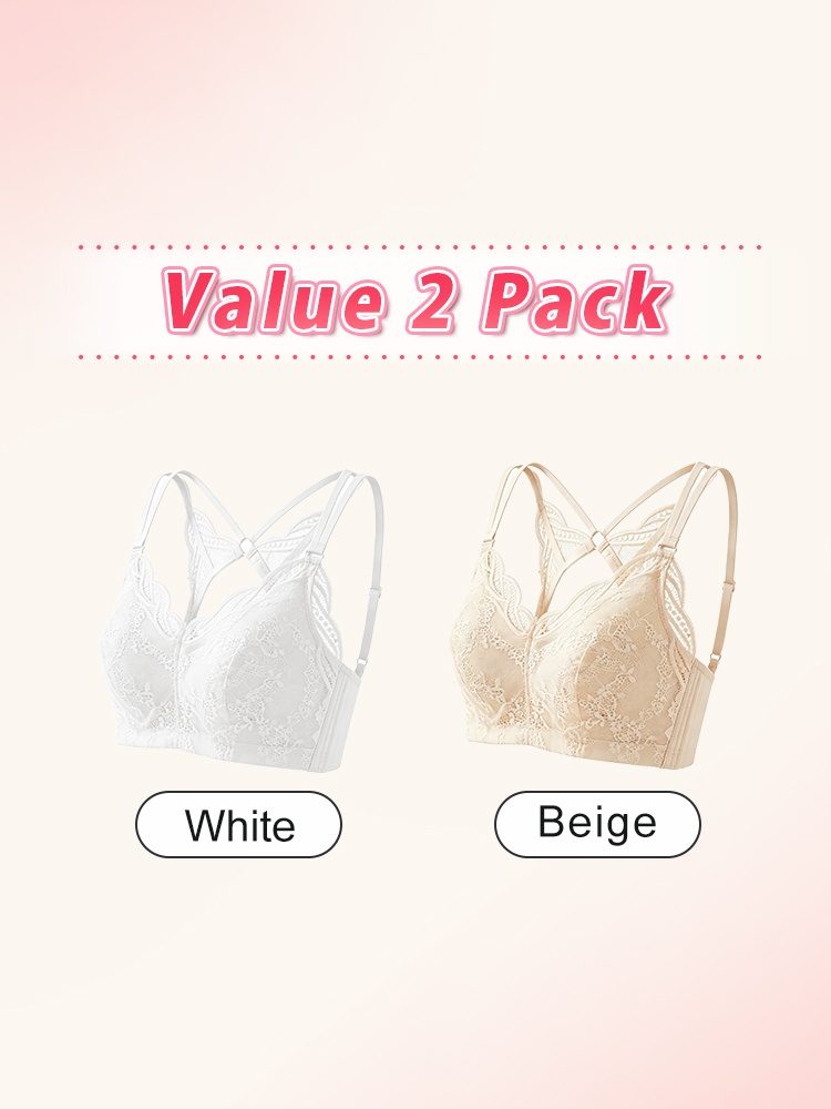 Two pack white and beige sheer lace bras VEIMIA
