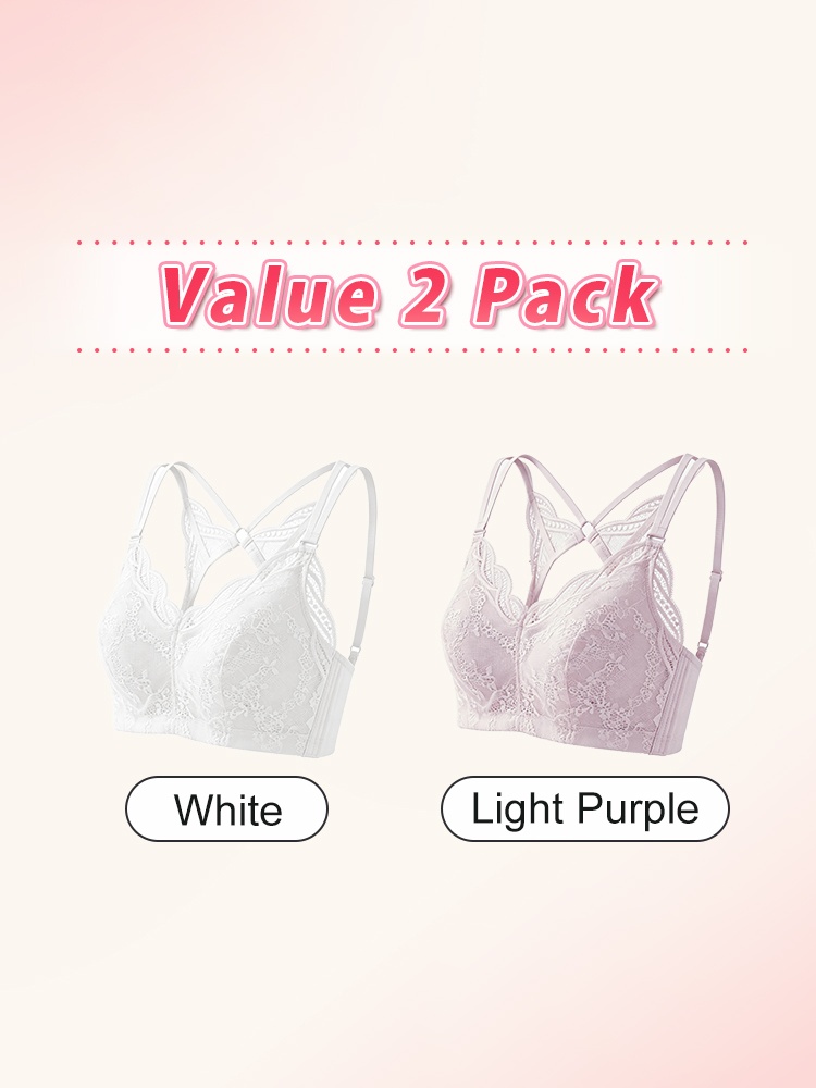 Two pack white and light purple sheer lace bras VEIMIA