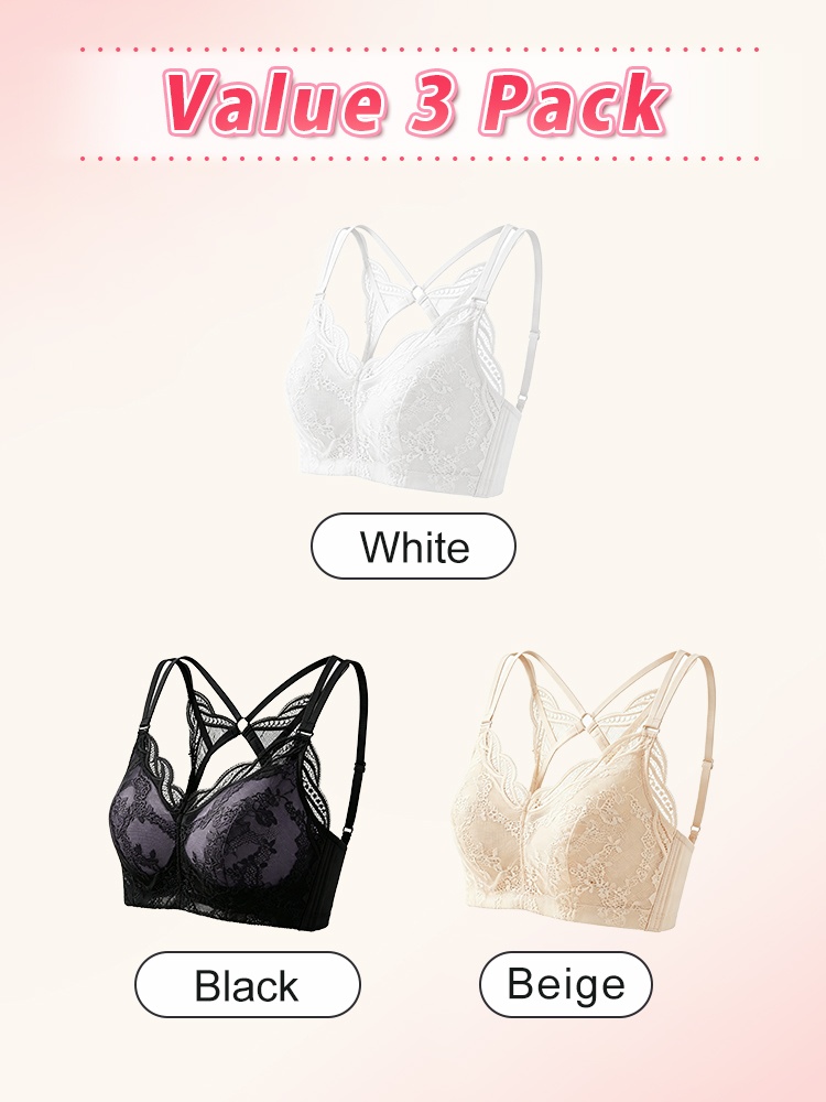 Three pack white black and beige sheer lace bras VEIMIA