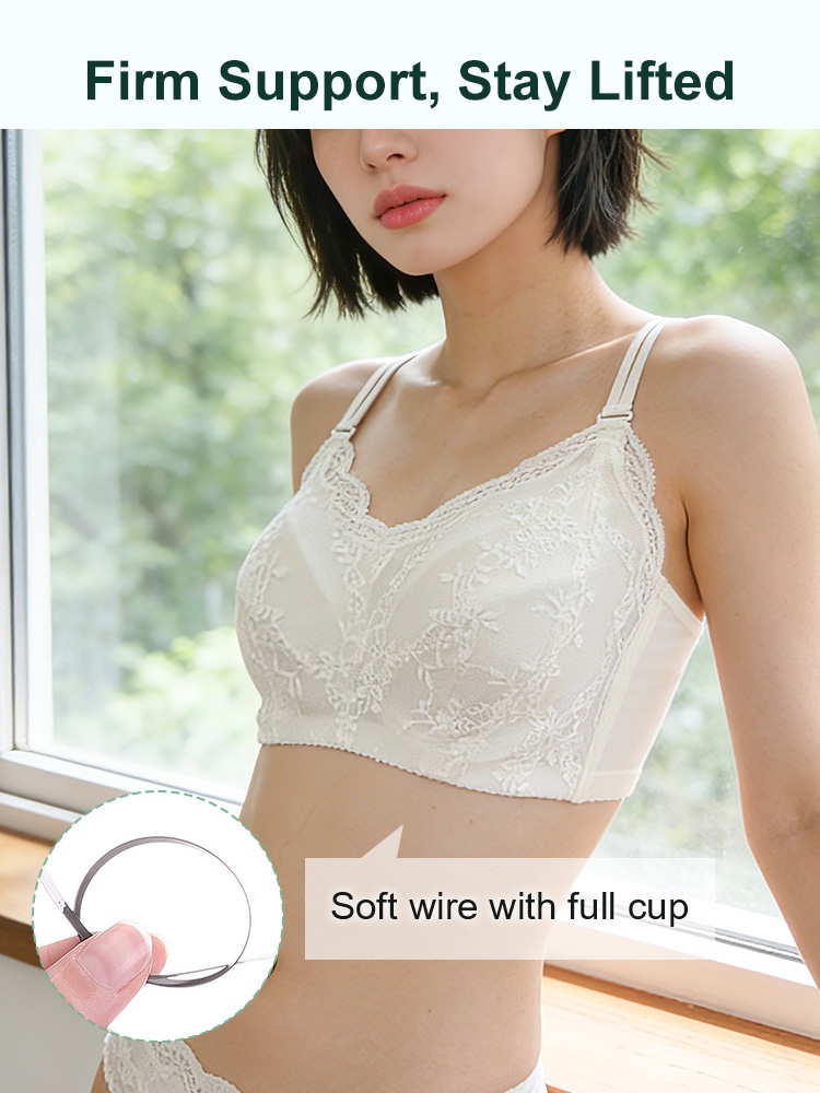 White sheer lace bra soft wire support close up VEIMIA