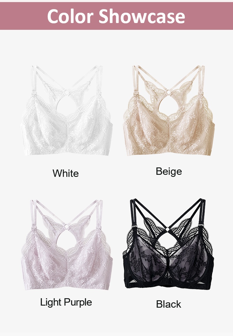Sheer lace bra color showcase in white beige light purple and black VEIMIA