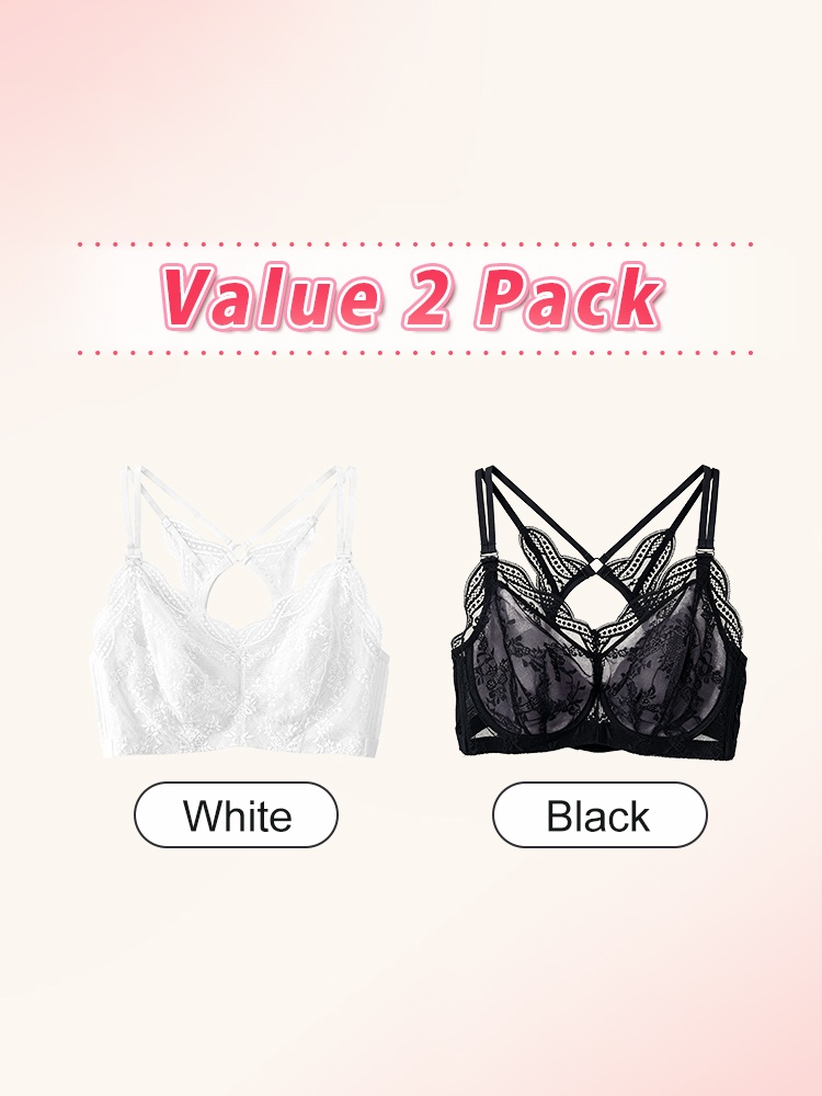 Two pack white and black sheer lace bras VEIMIA