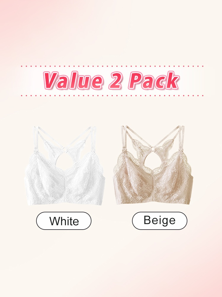 Two pack white and beige sheer lace bras VEIMIA