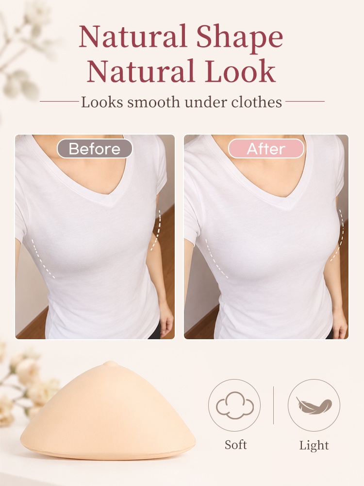 穿戴前後服裝對比，展現自然乳房假體造型 VEIMIA