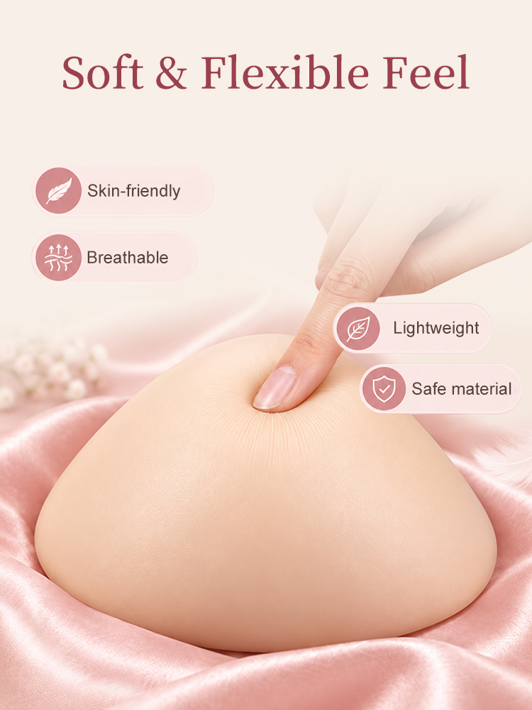 Soft flexible breast prosthesis with skin-friendly breathable lightweight features VEIMIA
