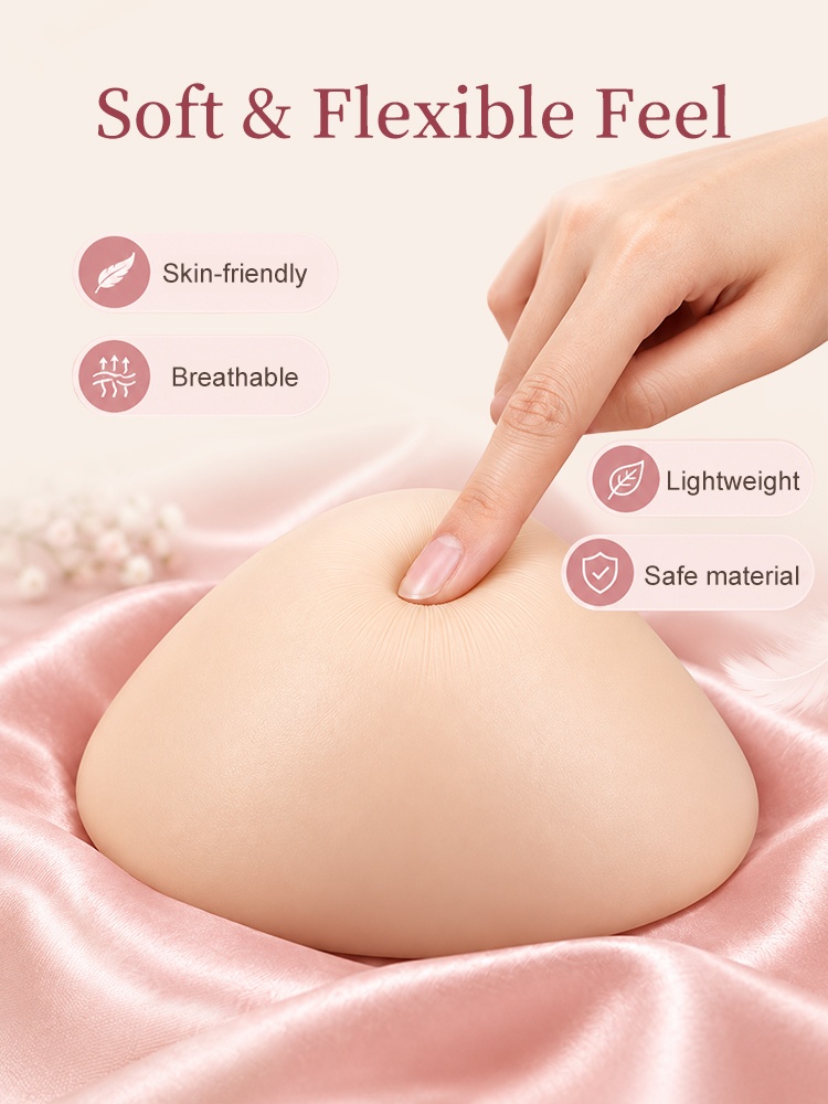 Soft flexible breast prosthesis with skin-friendly breathable lightweight features VEIMIA
