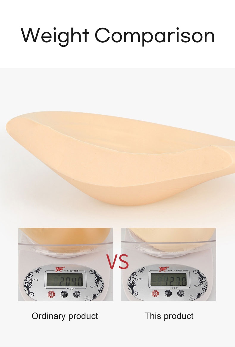 普通乳房假體與輕型乳房假體的重量比較圖 VEIMIA