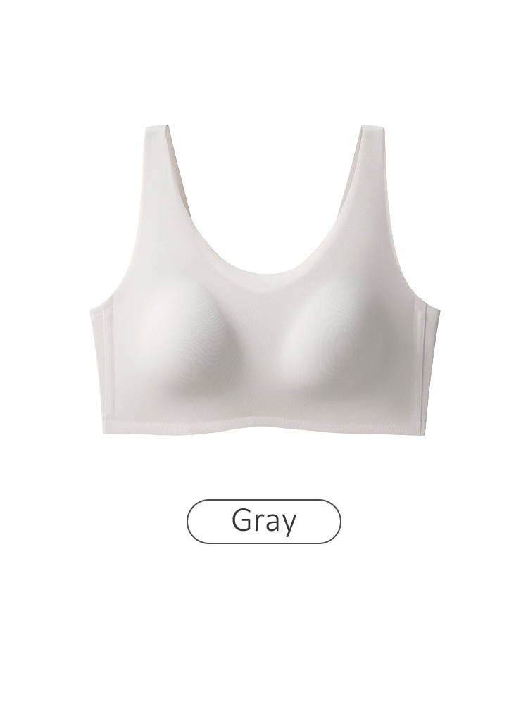 Gray seamless bra front product view with wide straps VEIMIA