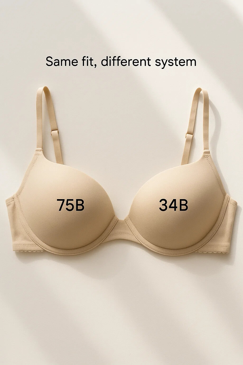 VEIMIA Sister size chart showing 32D, 34C, and 36B with same bra cup volume