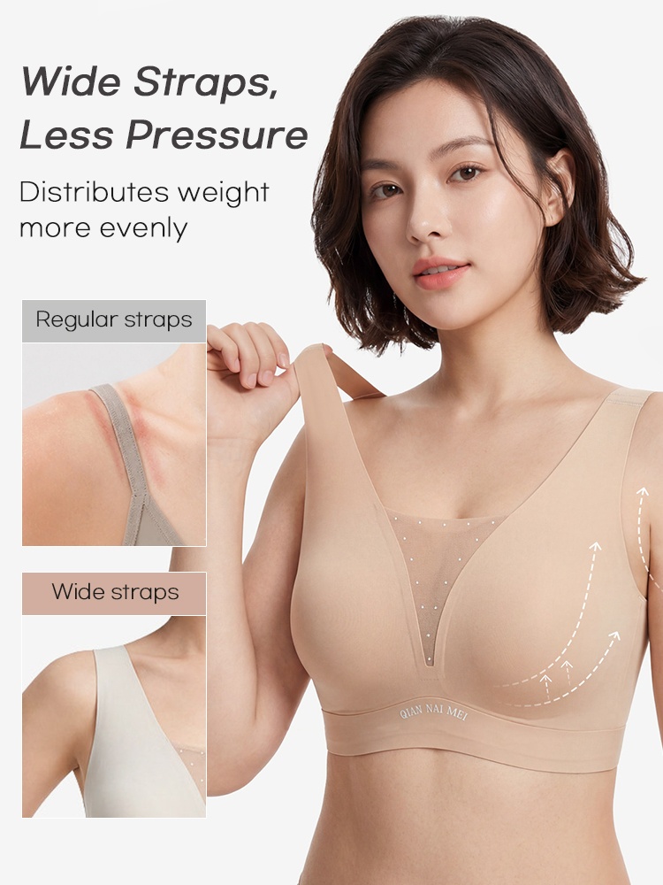 Feature graphic showing wide shoulder straps designed to distribute pressure more evenly VEIMIA