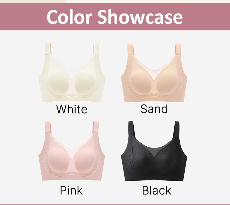 Color showcase of white sand pink and black seamless minimizer bras VEIMIA