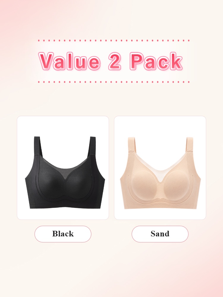 Value two pack seamless minimizer bras in black and sand VEIMIA