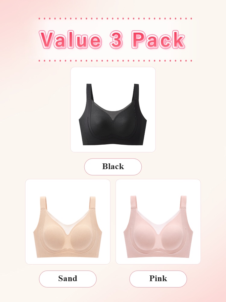 Value three pack seamless minimizer bras in black sand and pink VEIMIA