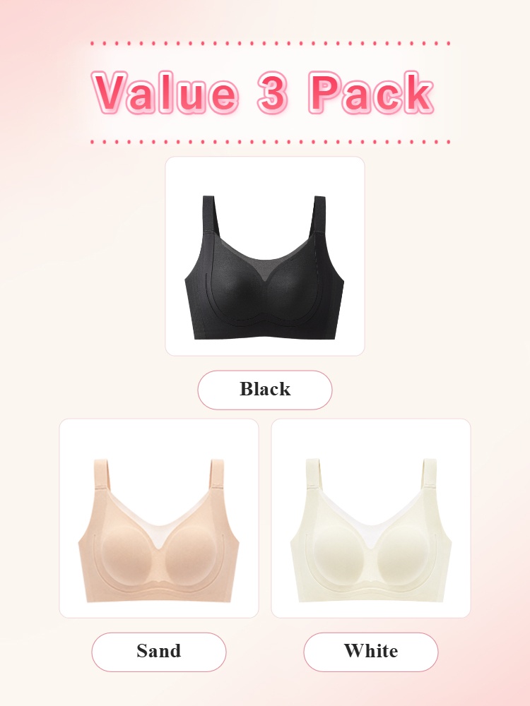 Value three pack seamless minimizer bras in black sand and white VEIMIA