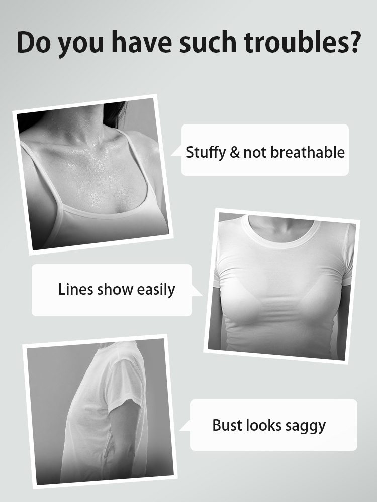 Problem graphic showing heat visible lines and unsupported bust under clothing VEIMIA