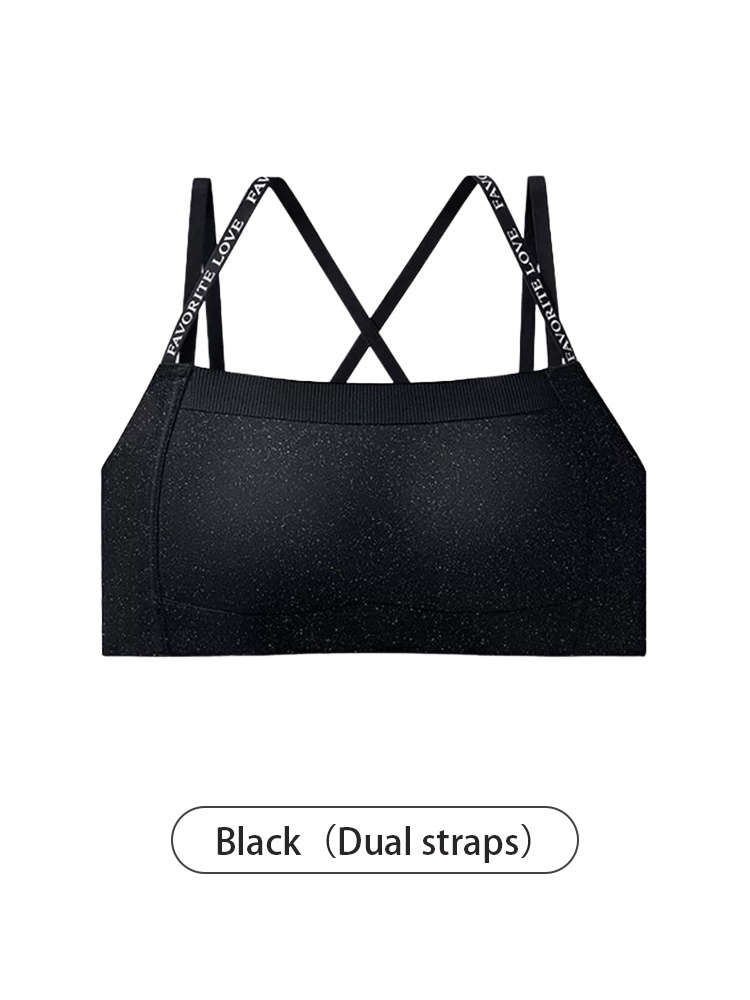Black bra front view with dual cross back straps VEIMIA
