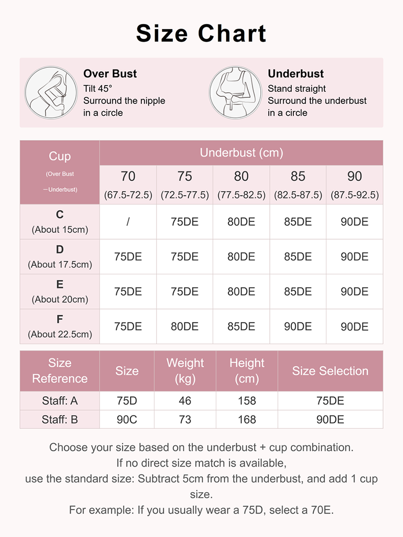 Bra measurement chart with overbust and underbust sizing reference VEIMIA