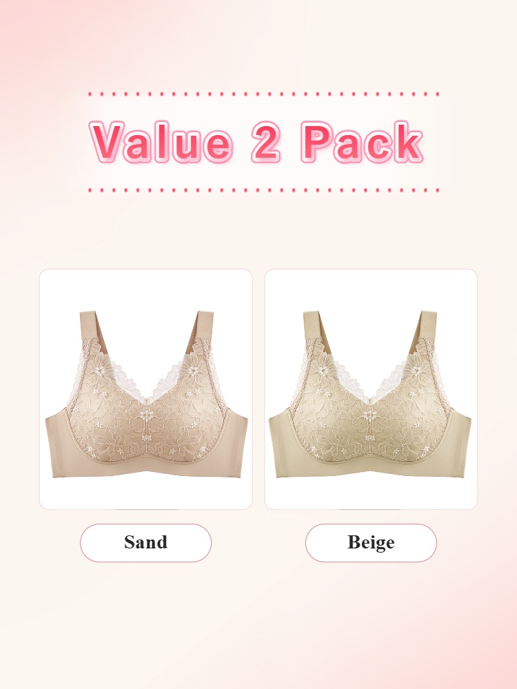 Value 2 pack floral lace minimizer bras in sand and beige colors - VEIMIA