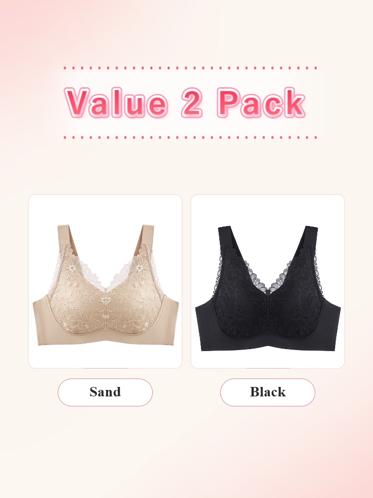 Value 2 pack floral lace minimizer bras in sand and black colors - VEIMIA