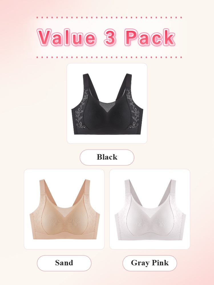 Value 3 pack minimizer bras in black sand and gray pink VEIMIA