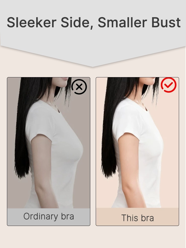 Comparison graphic showing side shaping support on minimizer bra VEIMIA