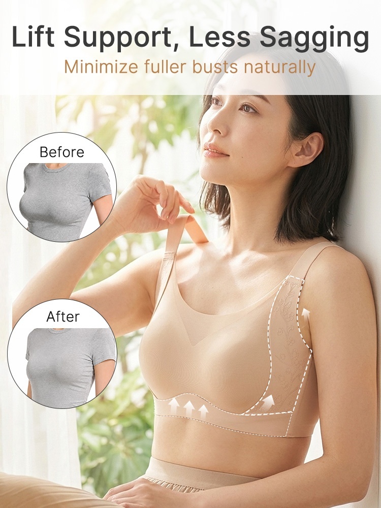 Feature graphic showing bust lifting structure and wide side support VEIMIA
